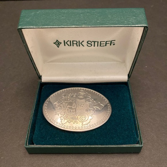 Vintage Kirk Stieff Pewter Brooch Pin Oval Floral "Autumn" Original Box USA - Picture 2 of 12